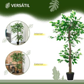 Árvore de Chá Artificial 120 cm Planta Artificial com 546 Folhas Musgo e Vaso para Exterior Sala de Estar Escritório Verde