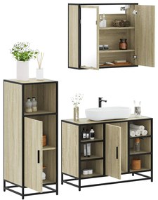 vidaXL 3 pcs conj. móveis casa banho derivados madeira carvalho sonoma