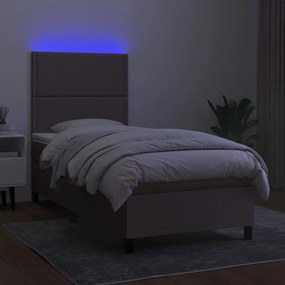 Cama box spring + colchão/LED 80x200cm tecido cinza-acastanhado