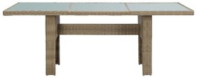 7 pcs conjunto de jantar para jardim vime PE castanho