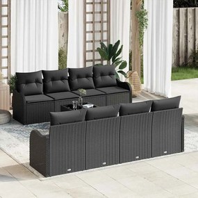 Conjunto de Sofá para Jardim de 9 Peças com Almofadas Preto Polirattan