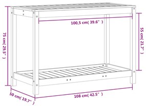 Mesa de jardinagem com prateleira 108x50x75 cm pinho maciço