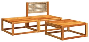 3 pcs conjunto de sofás de jardim com almofadões acácia maciça