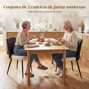 Conjunto de 2 Cadeiras de Cozinha (MESA NÃO INCLUIDA) com Encosto em PU Pernas de Aço e Assento Acolchoado 47,5x57x84 cm Preto e Bege