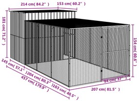 Casota cães c/ parque 214x457x181 cm aço galvaniz. cinza-claro