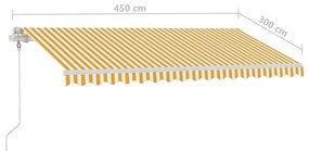 Toldo autom. LED e sensor de vento 450x300 cm amarelo/branco