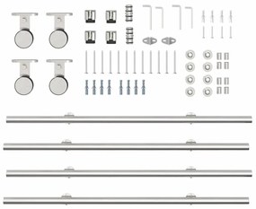 Kit ferragens p/ porta deslizante 183cm aço inoxidável prateado