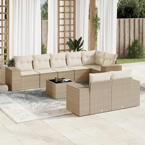 vidaXL 9 pcs conjunto de sofás p/ jardim com almofadões vime PE bege
