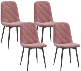 HOMCOM Cadeiras de Jantar 4 Peças Conjunto de Cadeiras de Cozinha com Encosto Veludo Cadeira 45x54x87 cm Rosa | Aosom Portugal