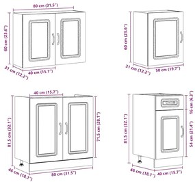 7 peças armário de cozinha conjunto Kalmar cinzento cimento