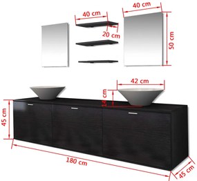 Móveis casa de banho 8 pcs e conjunto lavatório preto