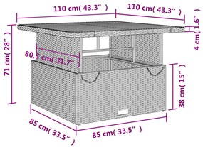 4 pcs conjunto de jantar p/ jardim c/ almofadões vime PE cinza