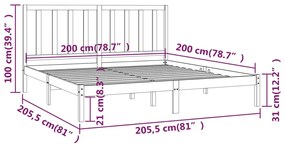 Estrutura de cama 200x200 cm pinho maciço cinzento