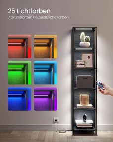Estante com 6 níveis com luzes LED 30,3 x 40 x 178,6 cm Preta