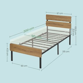 Estrutura de cama individual, 90 x 200 cm (COLChÂO NÃO INCLUIDO), com luzes LED Castanho
