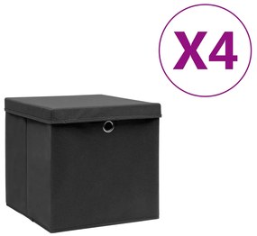 Caixas de arrumação com tampas 4 pcs 28x28x28 cm preto