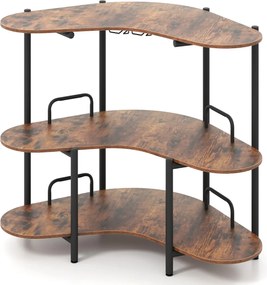 Mesa de Bar com Suportes para Copos e Estantes Bar Industrial com Estrutura Metálica 120 x 66 x 102 cm Castanho