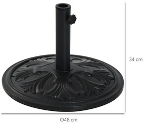 Base para Chapéu de Sol Redondo de HDPE e Cimento para Mastros Ø35/38/48 mm Peso 13 kg Ø48x34 cm Preto