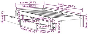 Estrutura de cama c/ gavetas 90x190cm pinho maciço castanho-mel