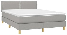 Cama box spring c/ colchão e LED 140x190 cm tecido cinza-claro