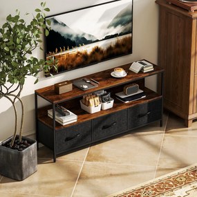 Móvel de TV, móvel para televisores até 55 polegadas, com 3 gavetas e pés em aço, 120 x 29 x 56 cm, castanho rústico