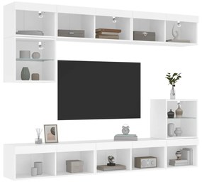 8pcs móveis de parede p/ TV c/ LEDs derivados de madeira branco