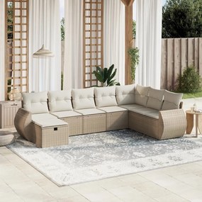 8 pcs conjunto de sofás p/ jardim com almofadões vime PE bege