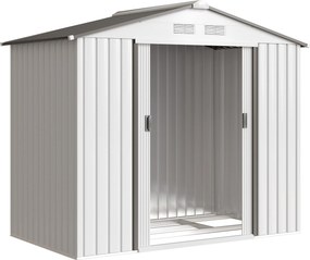 Outsunny Abrigo de Jardim Metálico de Exterior 213x130x185 cm Abrigo de Jardim com 2 Portas Deslizantes e 4 Janelas Branco e Cinza | Aosom Portugal