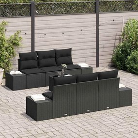 Conjunto de Sofá de Jardim com 7 peças e almofadas pretas em rattan si