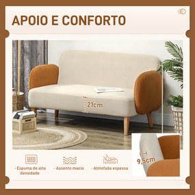 Sofá de 2 Lugares Estofado em Veludo Sofá de Sala de Estar com Apoio para os Braços e Pés de Madeira Sofá Pequeno 130x74x76 cm Bege e Ocre