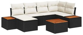 Conjunto de Sofá de Jardim 7 Peças com Almofadas de Rattan Poliéster P