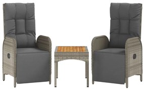 4 pcs conjunto de jantar p/ jardim c/ almofadões vime PE cinza