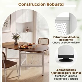 Mesa de jantar dobrável oval com abas rebatíveis para 6-8 pessoas, 150 x 80 x 76 cm, com pés metálicos, estilo rustico, castanho e Branco