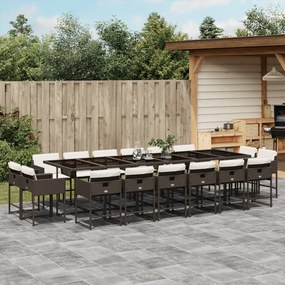 17 pcs conjunto jantar p/ jardim c/ almofadões vime PE castanho