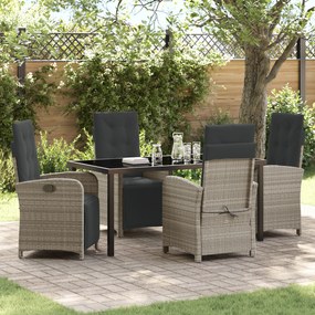 vidaXL Conjunto de Jantar para o Jardim com 5 Peças e Almofadas Cinza-Claro em Rattan Poly
