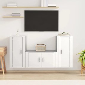 vidaXL Conjunto móveis de TV 3 pcs madeira processada branco