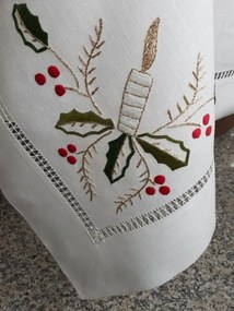 Toalhas de mesa de linho bordada a mão - Toalha de mesa de natal - Bordados da Lixa: Toalha de mesa bordada 180x300 cm + 12 guardanapos 50x50 cm bordados a jogo