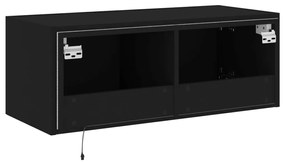 Móvel de parede para TV com luzes LED 80x35x31 cm preto