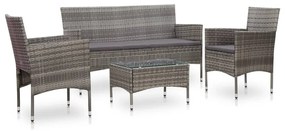 45890 vidaXL 4 pcs conjunto lounge de jardim c/ almofadões vime PE cinzento