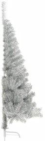 Meia árvore de Natal artificial com suporte 180 cm PET prateado