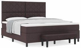 Cama Box com Colchão e Banco Marrom Escuro 180x200 cm Tecido