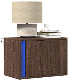 Mesas cabeceira de parede c/ luzes LED 2 pcs carvalho castanho