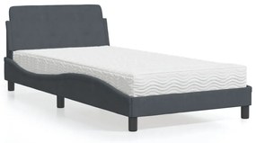 Cama com colchão 100x200 cm veludo cinzento-escuro