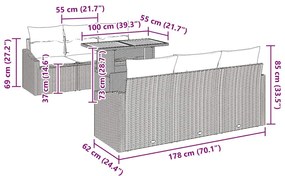 Conjunto de Jantar de Jardim com 7 Peças e Almofadas em Rattan Preto e
