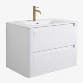 Conjunto De Móvel De Casa De Banho Suspenso 80x50 Cm Em Madeira Com Lavatório Integrado Egerton Branco & Sem Espelho & Dourado Escovado ↑20 Cm Com Vál