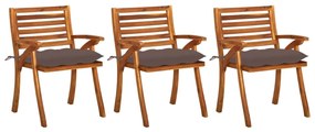 vidaXL Cadeiras de jantar jardim c/ almofadões 3 pcs madeira acácia