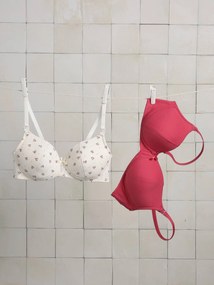 Lote de 2 soutiens sem armação, em algodão bio*, especial amamentação rosa-framboesa