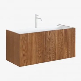 Conjunto De Móvel De Casa De Banho Suspenso 120x50 Cm Em Madeira Com Lavatório Integrado Fiore Castanho Fresno & Sem Espelho - Sklum