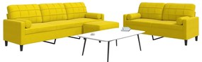 3 pcs conjunto de sofás com almofadões e rolos veludo amarelo