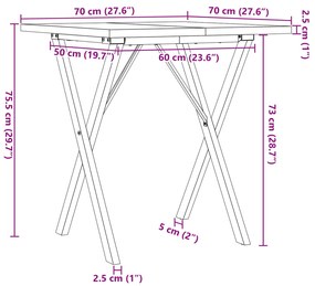 Mesa de jantar estrutura em X 70x70x75,5 cm pinho/aço